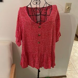 Plus Red Floral Blouse